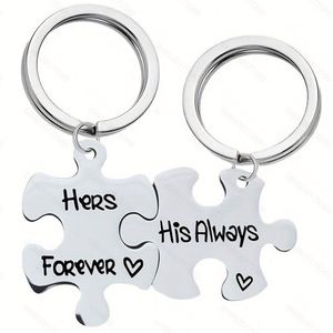 Porte-clés en acier inoxydable avec logo personnalisé, puzzle, cadeau commémoratif pour les amoureux - Product Image 1