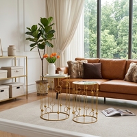 Lander Umweltfreundliches Metall-Couchtisch-Set 2-teilig Gold Dekorativer Eisen-Beistelltisch Moderne Wohnzimmer-Dekoration Möbel Großhandel