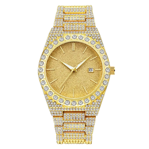 Reloj de Cuarzo con Incrustaciones de Circonitas en Tono Oro Rosa, Correa de Acero Inoxidable, Esfera Redonda con Fecha, Reloj de Pulsera de Lujo Estilo Hip Hop - Product Image 1