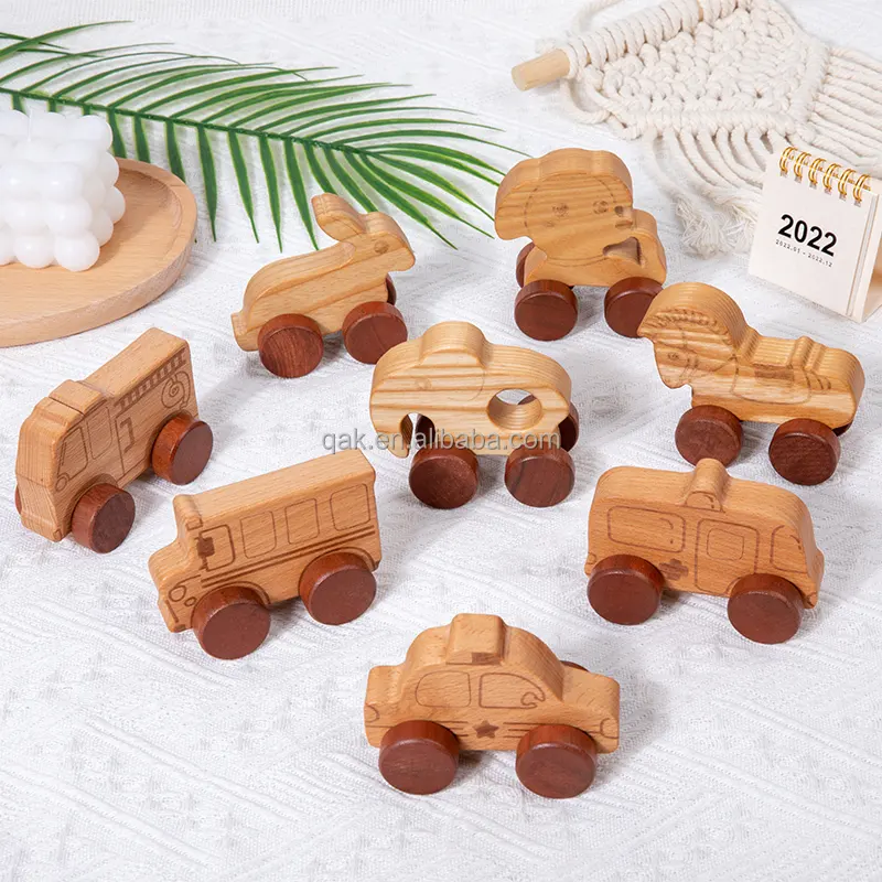 नई बीच हस्तनिर्मित ऑर्गेनिक लकड़ी के बच्चे के पुश खिलौने लकड़ी की कार बच्चा खेलने का वाहन