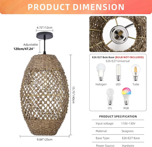 Seagrass Lustre Rotin Osier Suspension Lampe À La Main Suspendu <span class=keywords><strong>Abat</strong></span>-<span class=keywords><strong>Jour</strong></span> Plafonnier Luminaire pour Salle À Manger Chambre <span class=keywords><strong>Cuisine</strong></span> - Product Image 3