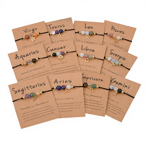 Pulseira de Cristal de Pedra Natural de Vendas Quentes Transfronteiriças Europeias e Americanas, Cartão das Doze Constelações, Tamanho Ajustável, Unissex - Product Image 1