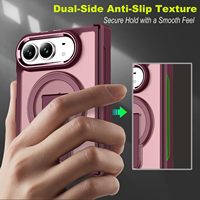 Groothandel Matte Hybride Shell Kickstand Magnetische Ring Metalen Camera Frame Stootbestendige Beschermhoes voor iPhone Duo