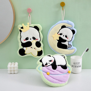 Serviette de cuisine suspendue en polaire corail à séchage rapide, motif panda mignon, design dessin animé - Product Image 1