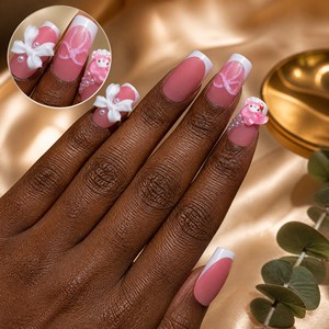 <span class=keywords><strong>Uñas</strong></span> Postizas Personalizadas, Largas y Cuadradas, Estilo Coquette, <span class=keywords><strong>Color</strong></span> <span class=keywords><strong>Rosa</strong></span> Empolvado, Blanco Francés, Lazo, Perlas, Gel <span class=keywords><strong>Mate</strong></span>, ABS, <span class=keywords><strong>Uñas</strong></span> Falsas, Venta al Por Mayor OEM - Product Image 3