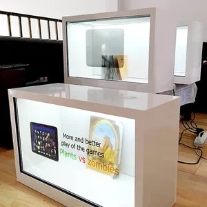 Caixa de holograma 3d interativa tamanho humano, 86 polegadas, caixa transparente, tela touch, holofote em tempo real, projeção