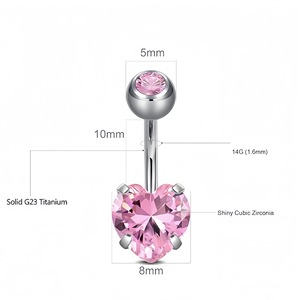 G23 <b>Titanium</b> Heart Shape Belly Button <b>Stud</b> Prong Setting Navel Ornament Women's Fashion Piercing Jewelry - Product Image 2