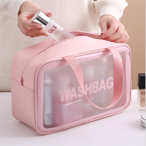 Bolsa de Aseo Portátil de Viaje para Mujer, de Cuero PU, Clásica, Ligera, Transparente, Impermeable, de Gran Capacidad, para Guardar Maquillaje - Product Image 1