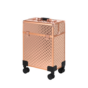 Valise de maquillage portable Water Cube, rose gold, grande capacité, roulettes pivotantes, étui de rangement professionnel pour produits de beauté - Product Image 1
