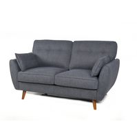 Canapé 2 places en tissu gris foncé, style rétro, avec pieds en bois massif pour salon