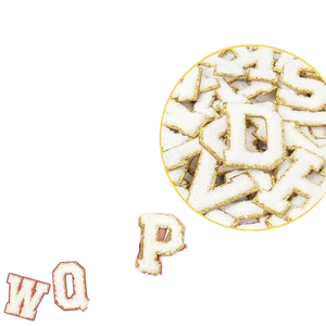 Personnalisable Beige Blanc Brodé Fer-Sur Lettre Patch Alpha-Fun Chenille Jersey Vêtements Numéros 0-9 <span class=keywords><strong>Alphabet</strong></span> Tissu Machine - Product Image 4