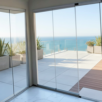 Porte patio moderne pliante à double battant, étanche, sans cadre, en verre trempé, cloison de séparation