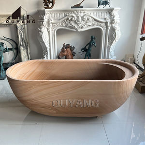 Quyang Villa Badkamer Decoratieve Natuurlijke Houtader Steen Badkuip Op Maat Beige Marmeren Badkuip - Product Image 5