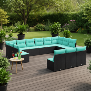 Ensemble de canapés de patio en polyrotin noir moderne avec coussins, mobilier d'extérieur pour plus de 10 personnes - Product Image 2