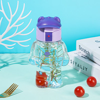 Gobelet en plastique transparent en forme d'ours avec logo personnalisé, sans BPA, 550 ml, bouteille d'eau créative et mignonne pour enfants avec paille
