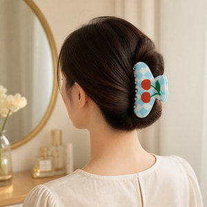Pinzas para el pelo de acetato con estampado de frutas, bonitas pinzas para el pelo con diseño de tablero de ajedrez y tiburón, y pinzas para el pelo con patrones mixtos de frutas para mujer - Product Image 2