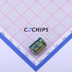 ตัวเก็บประจุแบบอิเล็กโทรไลต์อะลูมิเนียมแบบ Through-Hole รุ่น GR337M035G13RR0VL4FP0 ขนาด D10xL13 มม. 330uF 20% 35V 419mA-120Hz - Product Image 1