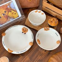 Bol à bagels en céramique sculpté et dessiné à la main, vaisselle décorative pour la maison, motif dessin animé mignon, pour riz, desserts, pâtisseries, pâtes, Chine