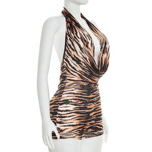 Viviblook D26RP046 Mono Casual de Verano para Mujer, Estampado de Tigre, Cuello Halter, Espalda Descubierta, Sexy, de Una Pieza - Product Image 3