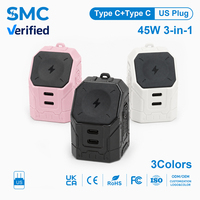 Cargador de Pared GaN de 45W con Doble Puerto USB C PD de Carga Rápida, Enchufe Estadounidense, Cable de Carga Inalámbrica Tipo C con Cordón, Venta al Por Mayor OEM