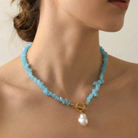 Collier Bohème Perles Bleues et Pendentif Perle Baroque pour Femme – Style Quotidien et Vacances – Idée Cadeau Bijou