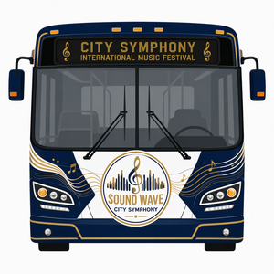 Autocollant personnalisé pour bus sur le thème de la musique, vinyle or et bleu, silhouette de la ville, pour la décoration de véhicules de transport public, vente en gros - Product Image 2