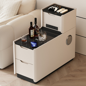 Leather Light Luxury Multifunctional 3-<b>Drawer</b> Living Room Furniture <b>Side</b> Cabinet With Wireless Charging Modern Design A29 Home F - Product Image 2