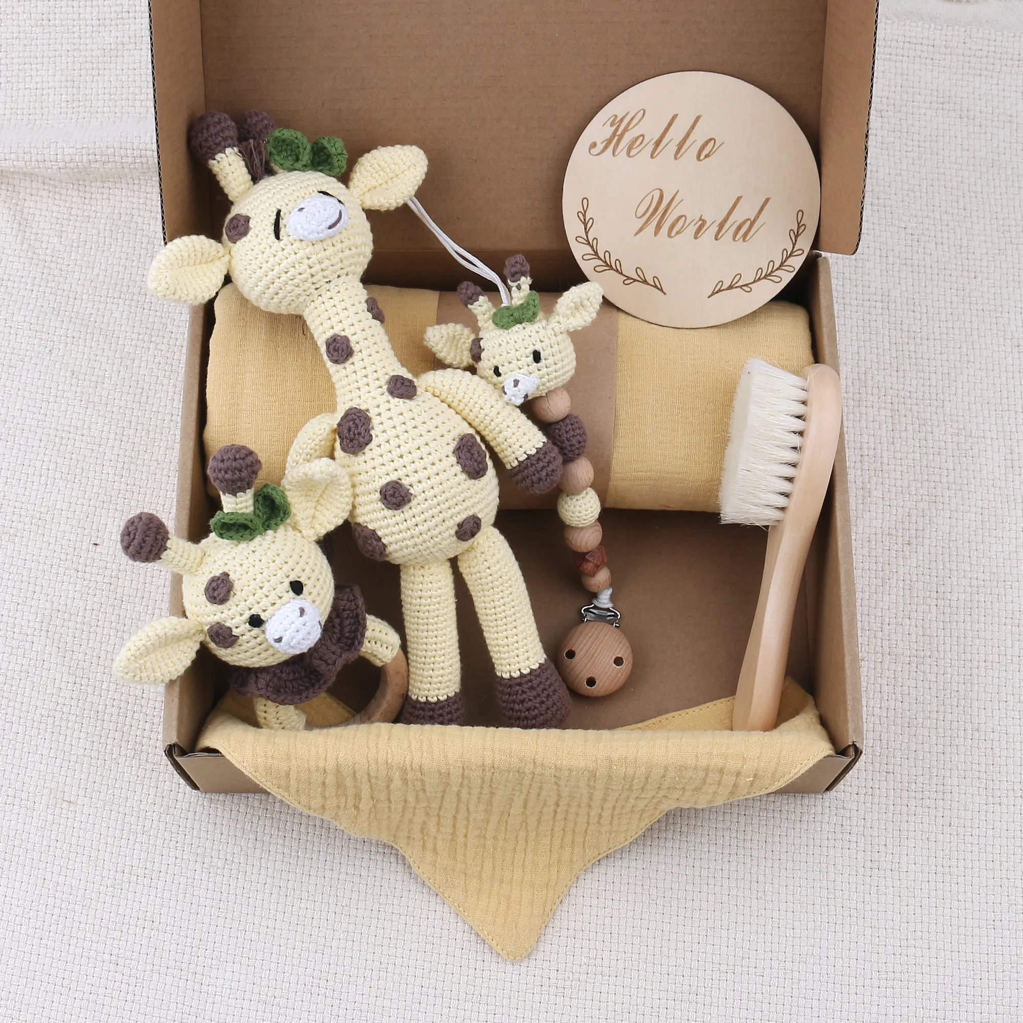 Giraffa massaggiagengive confezione regalo baby needle hook toy 100% safe baby massaggiagengive in legno con catena per ciuccio regalo per massaggiagengive