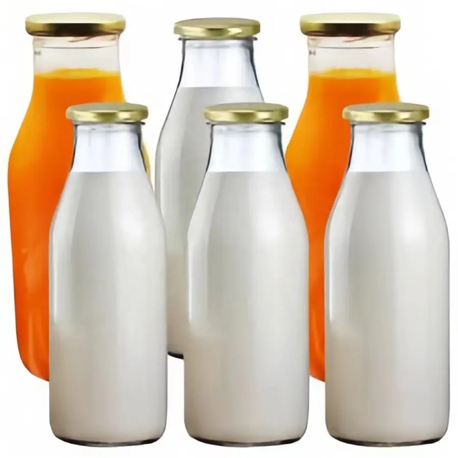 주스, 밀크 셰이크, 소스 및 기타 장인 제품에 대한 트위스트 오프 뚜껑이있는 500ml 1L 리필 가능한 레트로 스타일 유리 우유 병