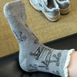 Calcetines de media pantorrilla para mujer con patrón de lazo, tejido jacquard, transpirables, de grosor medio, estilo coreano, calcetines holgados - Product Image 3