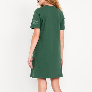 Robe T-shirt d'été pour femme à manches courtes, col rond, en coton uni, personnalisable avec logo, style décontracté - Product Image 5