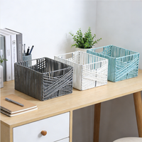 Ensemble de 3 paniers rectangulaires pliants en rotin PE écologique avec poignée découpée et couleur personnalisée pour la décoration intérieure