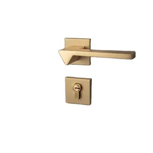 Brass Gold Finish New Design Mortise Type Zinc Alloy Door Handle on Square Rosette Lever Door Handle