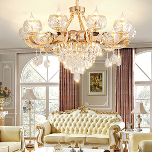 Lámpara de techo de cristal de estilo europeo, redonda, con múltiples cabezales, fuente de luz LED E27 para sala de estar. - Product Image 1