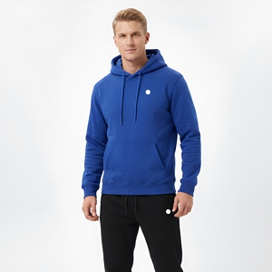 Survêtements à capuche bleus pour hommes, manches longues, couleur unie, pull décontracté avec poche avant et fermeture à cordon - Product Image 1