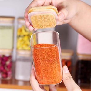 10Pcs 8Oz Thủy Tinh Gia Vị Lọ Rỗng Vuông Gia Vị Lưu Trữ Container Với Tre Kín Nắp Nhà Bếp Thực Phẩm Lưu Trữ Canister Nhãn - Product Image 4
