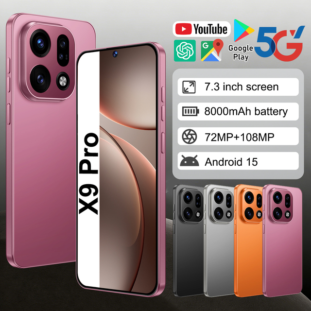 Elite X9 Pro Smartphone 108MP 7.3inch 3040x1440 8000mAh12-Core CPU Android15 Bluetooth GPS Face Unlock Dual Card TF Slot Global