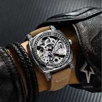 BINBOND H1277 Shanghai Jam Tangan Mewah Otomatis Mekanik Self Wind Analog Transparan Fashion Tali Kulit Asli Tahan Air