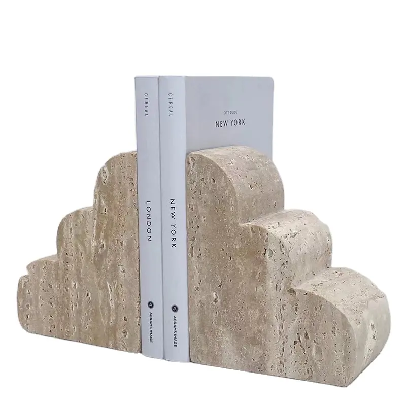 Stonekocc wabi-sabi phong cách tự nhiên travertine Cave Đá Vỏ Sò bookends đá cẩm thạch sang trọng bookfile hiển thị nghiên cứu trang trí nhà