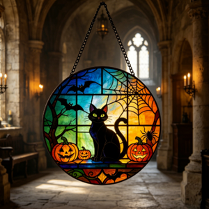Meilleure vente transfrontalière en gros : Décoration murale en verre acrylique de Noël en forme de chat, à suspendre à la fenêtre, panneau en verre peint à la main pour la décoration intérieure - Product Image 3