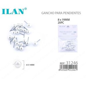 Ganci per orecchini con perla bianca 8x19 mm per la creazione di gioielli - Product Image 1