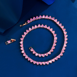 Vẻ Đẹp <span class=keywords><strong>Cubic</strong></span> <span class=keywords><strong>Zirconia</strong></span> Mạ Vàng Iced out Bling Màu Hồng Tình Yêu Trái Tim Tennis Chuỗi Choker Vòng Cổ Cho Phụ Nữ CZ Đảng Đồ Trang Sức - Product Image 5