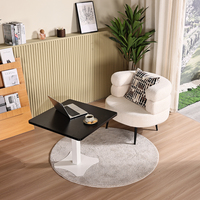 Table d'appoint moderne électrique réglable avec plateau en bois et structure en acier pour salon, utilisation avec ordinateur portable, position assise/debout, plateau pour câbles à une seule jambe