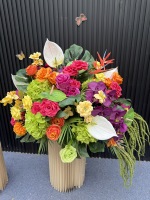 Boule de fleurs artificielle 60 cm, rose vif 'Oiseau tropical du paradis', vert clair, pour chemin de table, centre de table floral et arche florale