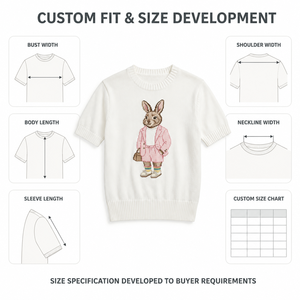 Maglione Bianco a Costine a <span class=keywords><strong>Maniche</strong></span> Corte da Donna Personalizzato <span class=keywords><strong>con</strong></span> Applicazione Coniglio all'Uncinetto Fatta a Mano, Top in Cotone - Product Image 5