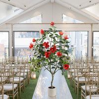 Décoration de plantes artificielles pour la maison et l'extérieur Arbre à fleurs artificielles Hibiscus Syriacus avec pot en plastique Ornement durable