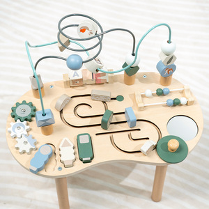 몬테소리 장난감 나무 다기능 구슬 꿰기 활동 테이블 미로 퍼즐 유아용 소근육 발달 - Product Image 2