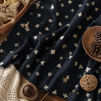 Tissu en soie de mûrier 100% pure, georgette-velours, jacquard papillon-fleur, bleu marine foncé, largeur 140 cm, velours de soie de luxe