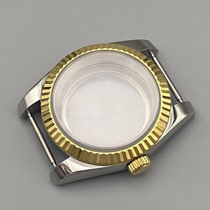 Boîtier de montre en acier inoxydable à deux tons avec lunette cannelée de 39 mm, verre saphir, fond ouvert, fond solide pour mouvement NH35 NH36 - Product Image 2
