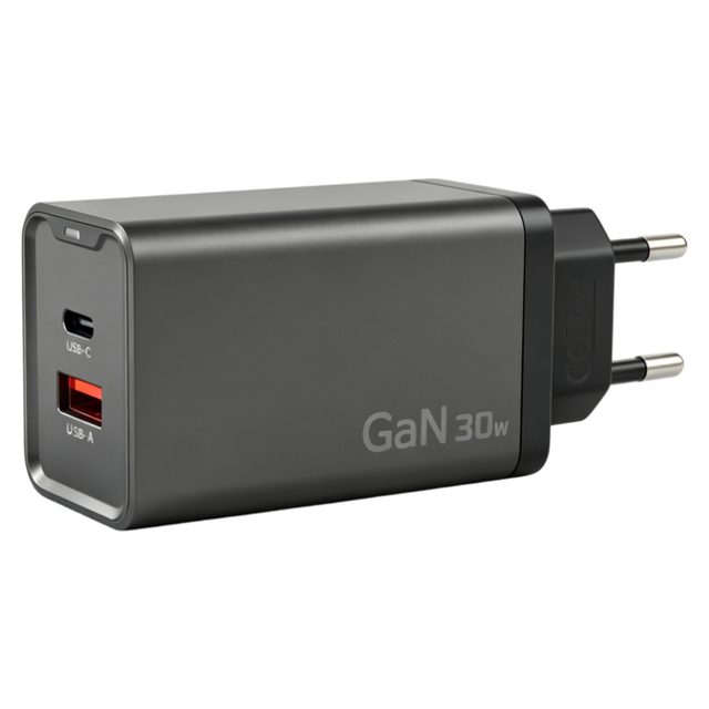 A2-23 30W GaN Fast Charger EU Plug Dual Port USB-A+USB-C PD Wall Charger Power Brick for iPhone Samsung Mobile Phone